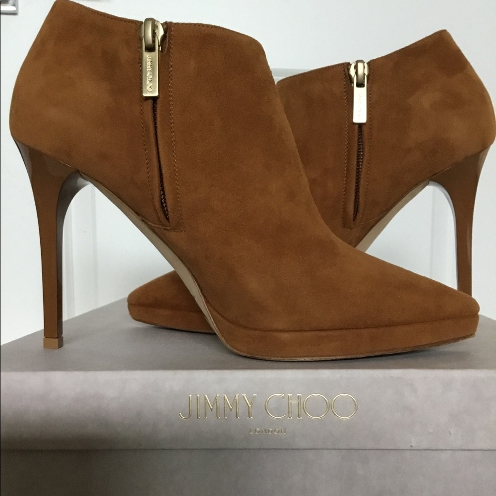 Jimmy Choo Camel Suede Ankle Bootie Sz 37